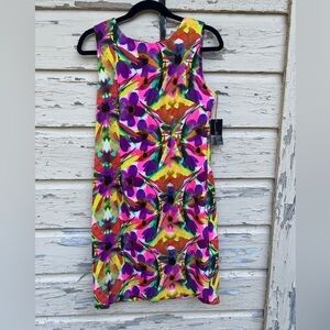 Ronni Nicole Watercolor Floral Hawaiian Sleeveless Shift Sheath Mini Dress 6